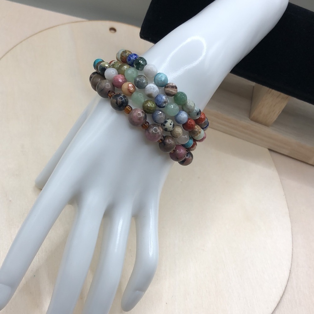 Curated bundle layered look stone/gemstone bracelets 2 boho, small wrist